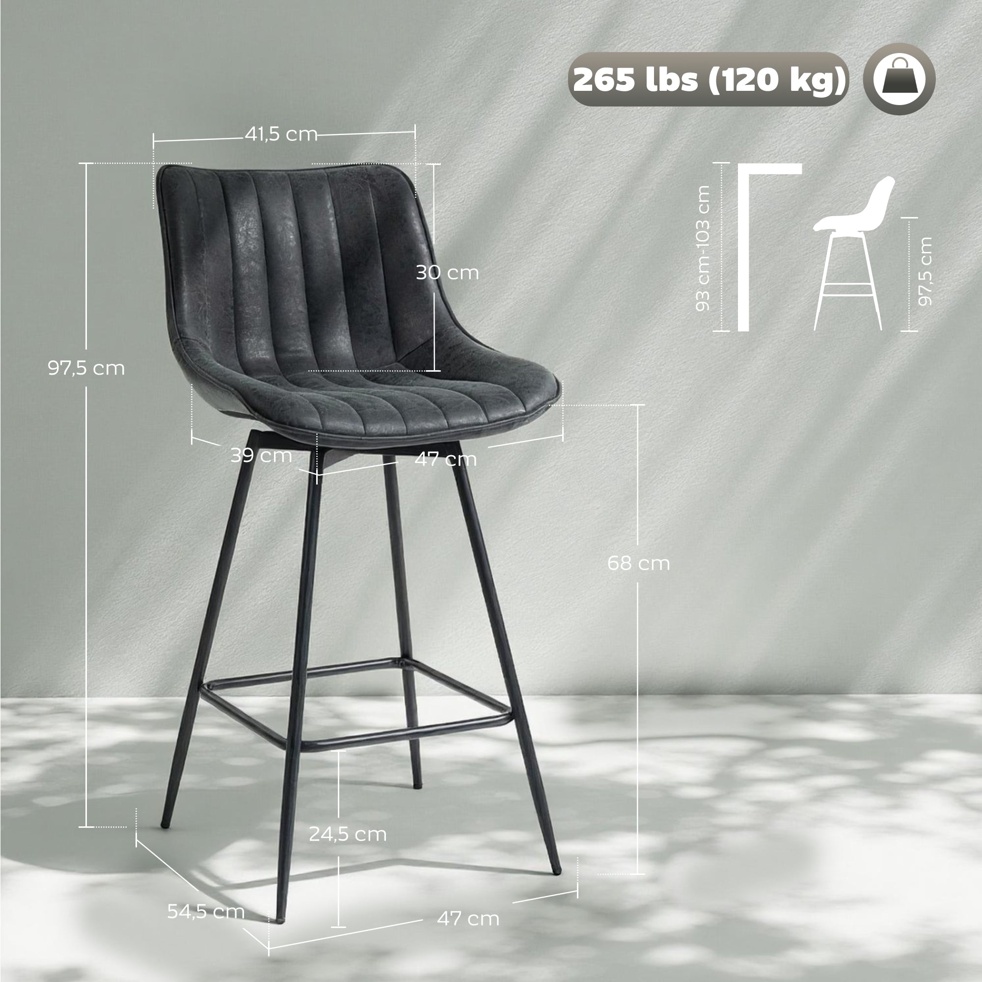 2-Pack Bar Stools, 26.8 in Swivel Counter Stools with Backrest, Padded PU Leather, Footrest & Steel Legs for Kitchen Island and Dining – Black