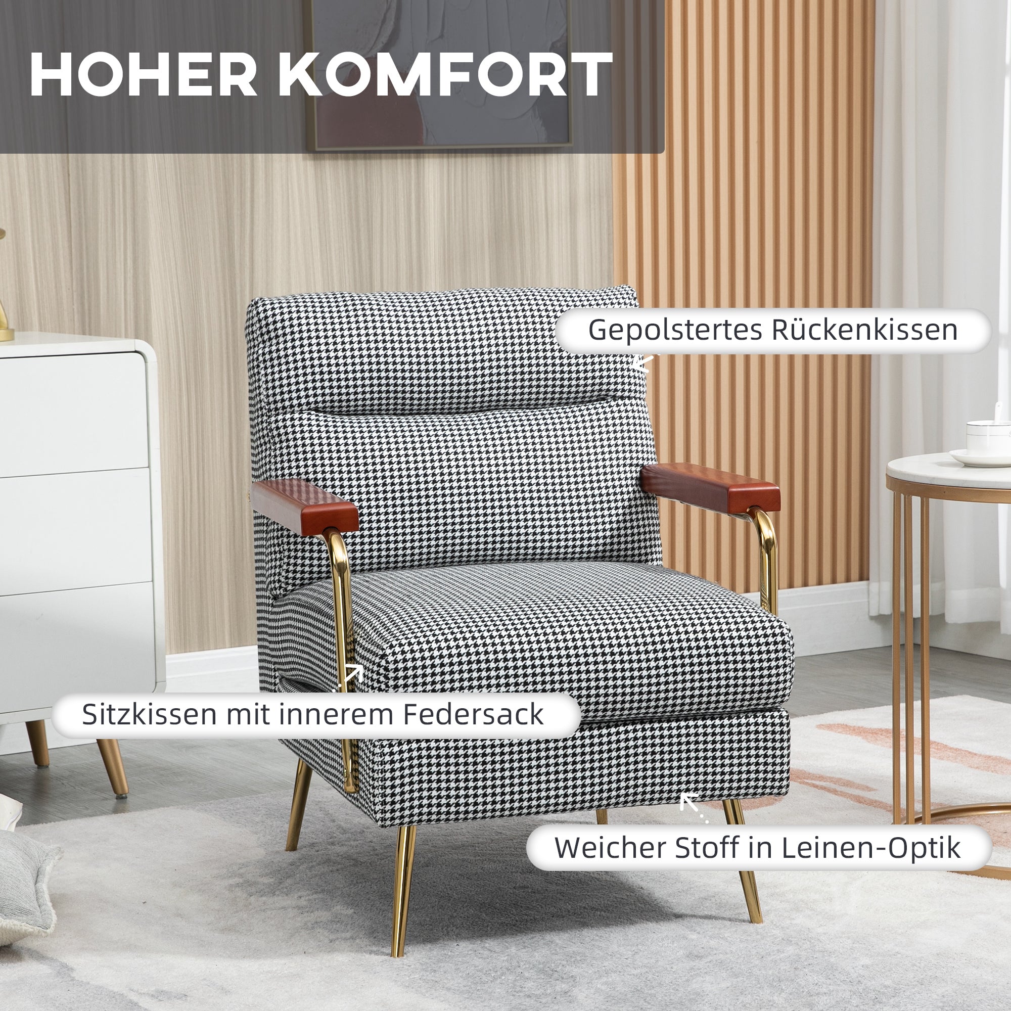 Wingback Chair, Upholstered Armchair with Linen Look, Accent Chair, Dining Chair with Steel Legs, Lounge Chair for Bedroom, Living Room, 72 x 81.5 x 87.5 cm