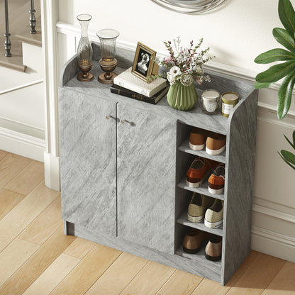 Shoe Cabinet with 4 Compartments – Holds 12 Pairs, 83 x 30 x 90 cm (Gray)