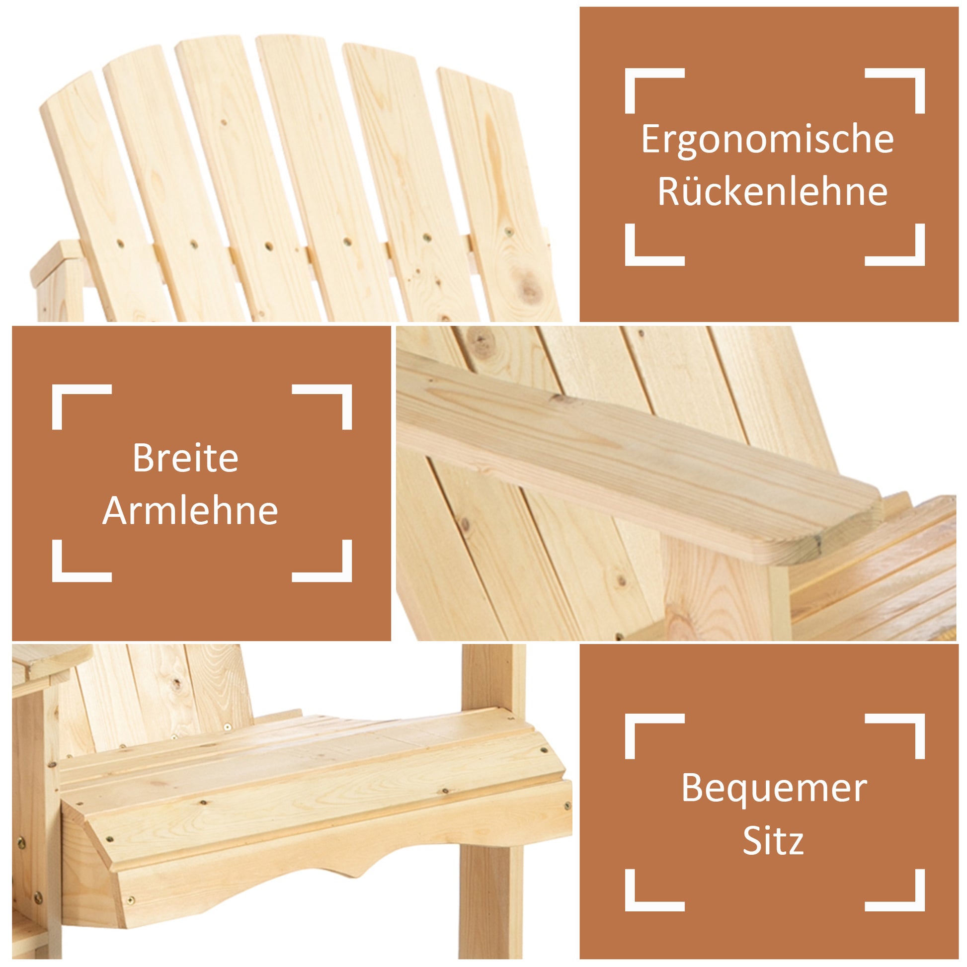 Adirondack Garden Chair with Table and Umbrella Hole 2 Seater Garden Armchair Set Patio Furniture for Balcony Solid Wood Natural 178 x 87 x 92 cm