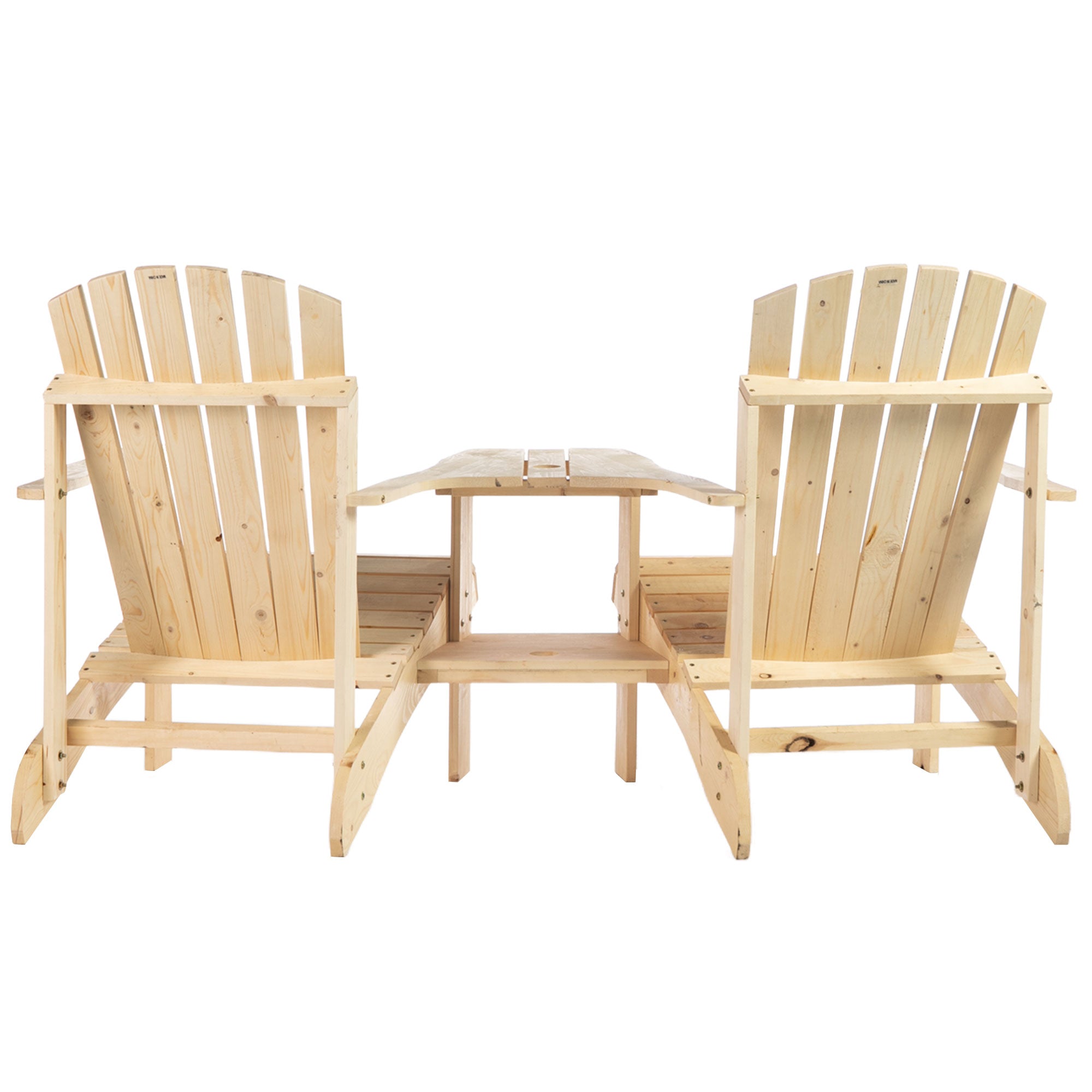 Adirondack Garden Chair with Table and Umbrella Hole 2 Seater Garden Armchair Set Patio Furniture for Balcony Solid Wood Natural 178 x 87 x 92 cm