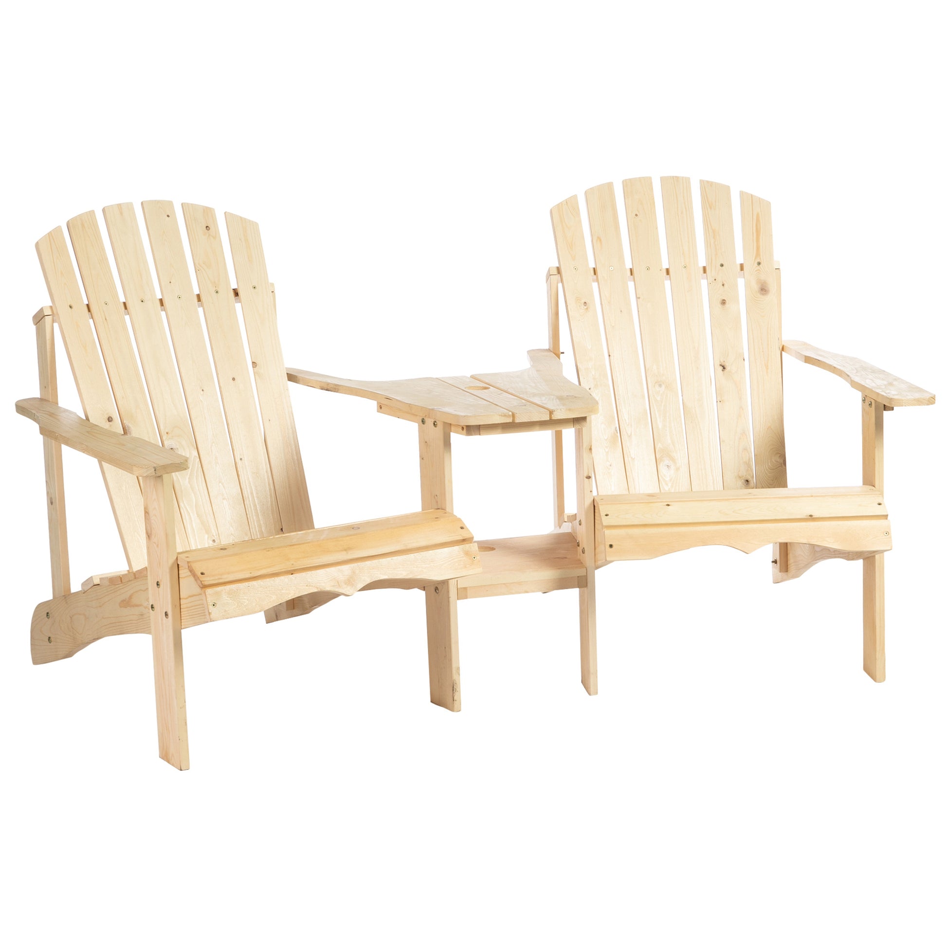 Adirondack Garden Chair with Table and Umbrella Hole 2 Seater Garden Armchair Set Patio Furniture for Balcony Solid Wood Natural 178 x 87 x 92 cm