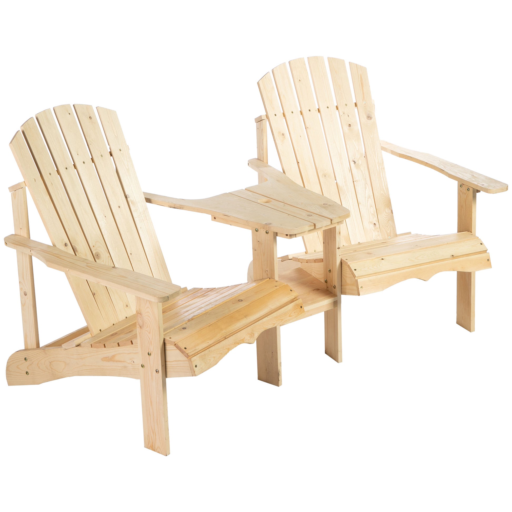 Adirondack Garden Chair with Table and Umbrella Hole 2 Seater Garden Armchair Set Patio Furniture for Balcony Solid Wood Natural 178 x 87 x 92 cm