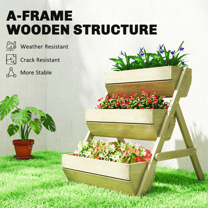 Vertical 3-Tier Wooden Raised Planter Box with 3 Planting Tubs, Drainage Holes – Flower & Herb Staircase for Terrace, Balcony, Garden, 25.6 x 29.5 x 29.9 in, Green