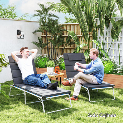 Pack of 2 Cushions for Folding Lounge Chairs Garden Sun Lounger Pads 203x66x3 cm with Headrest and Strap Fasteners Dark Gray