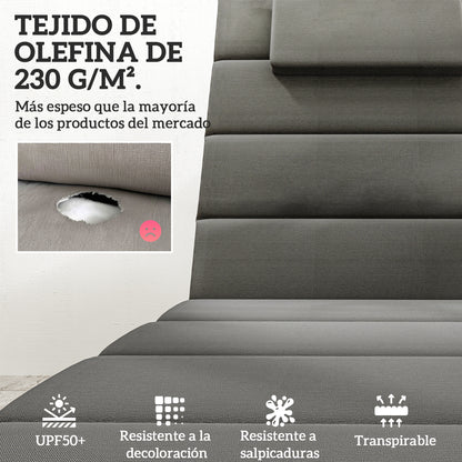 Pack of 2 Cushions for Folding Lounge Chairs Garden Sun Lounger Pads 203x66x3 cm with Headrest and Strap Fasteners Dark Gray