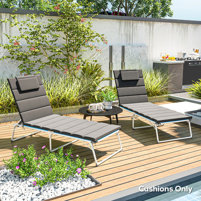 Pack of 2 Cushions for Folding Lounge Chairs Garden Sun Lounger Pads 203x66x3 cm with Headrest and Strap Fasteners Dark Gray