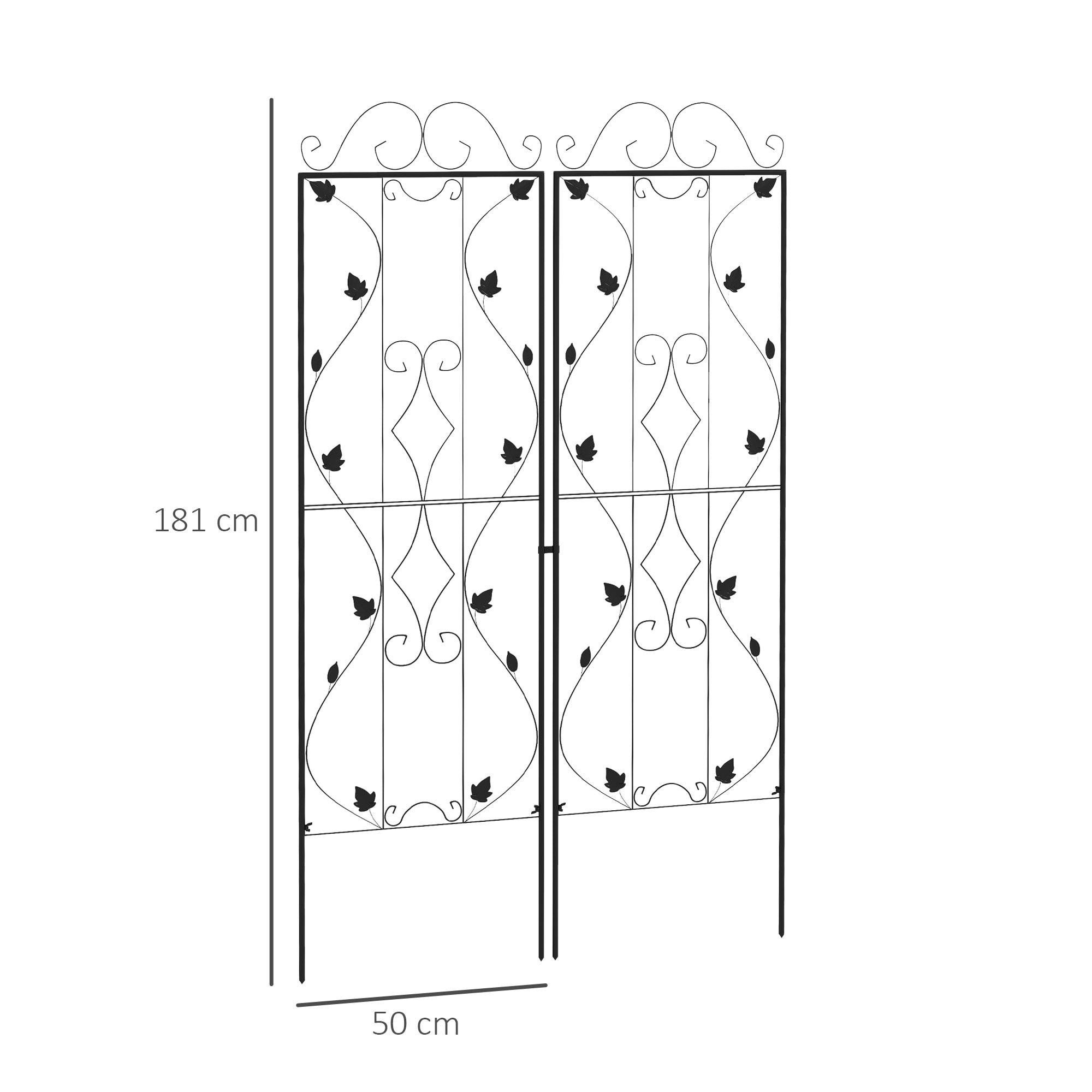Steel Trellis 2-Pack, Insertable Rust-Resistant Plant Support with Leaf Design, 19.7 x 71.3 in Trellis for Houseplants, Tomatoes, Flowers, Vines — Black