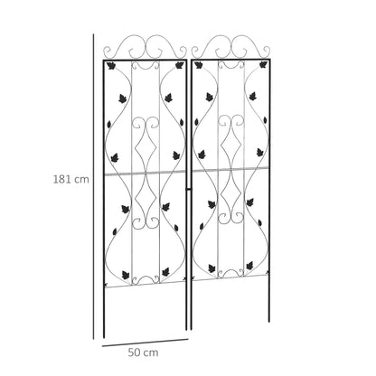 Steel Trellis 2-Pack, Insertable Rust-Resistant Plant Support with Leaf Design, 19.7 x 71.3 in Trellis for Houseplants, Tomatoes, Flowers, Vines — Black