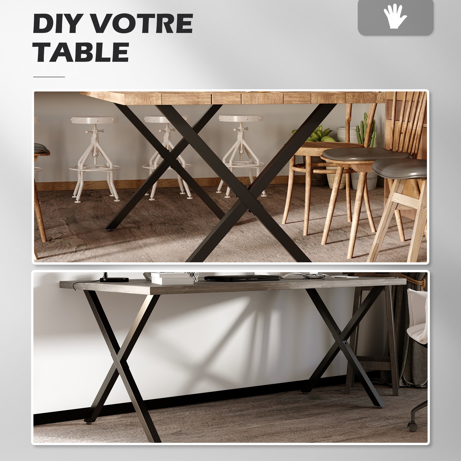 Set of 2 X-Shaped Steel Table Legs - 70L x 8W x 72H cm - industrial design