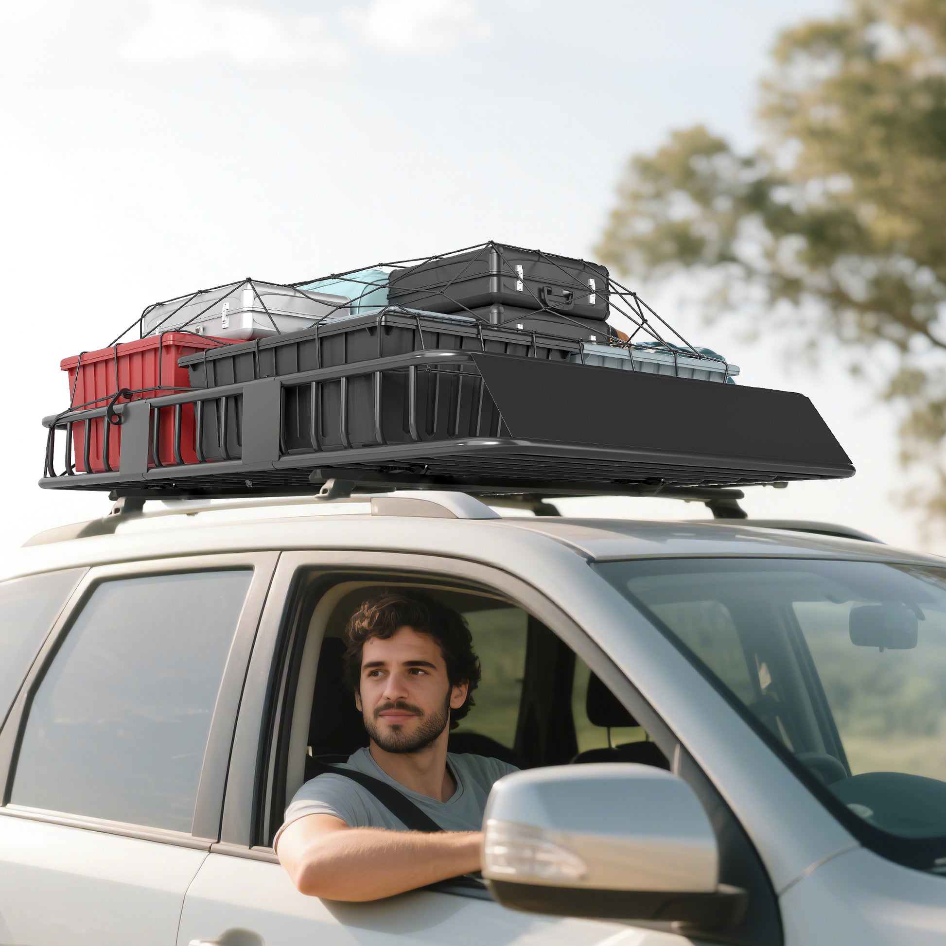 Car Roof Rack Metal Roof Basket 162x99x16cm Universal Luggage Rack Roof Rack Load Capacity of 100 kg Cargo Basket for Camping, Grilling, Road Trips Black