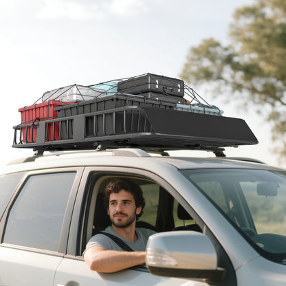 Car Roof Rack Metal Roof Basket 162x99x16cm Universal Luggage Rack Roof Rack Load Capacity of 100 kg Cargo Basket for Camping, Grilling, Road Trips Black