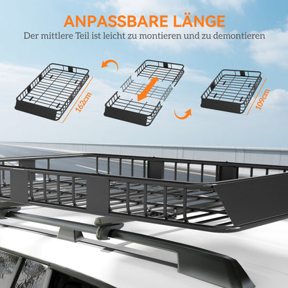 Car Roof Rack Metal Roof Basket 162x99x16cm Universal Luggage Rack Roof Rack Load Capacity of 100 kg Cargo Basket for Camping, Grilling, Road Trips Black