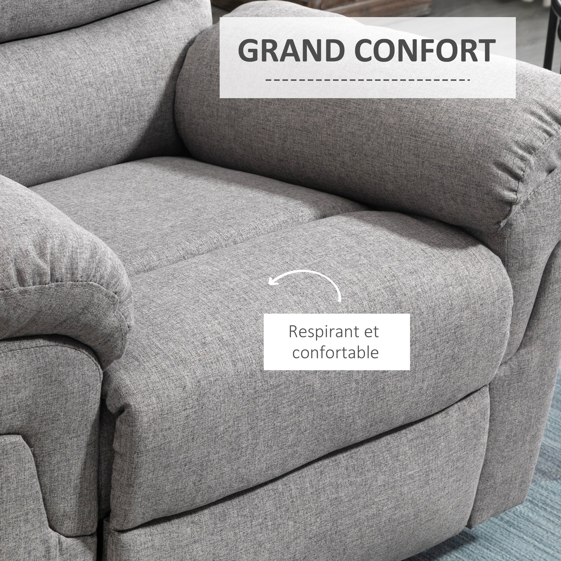 Manual Reclining Relaxation Chair with Adjustable Footrest Linen-Look Polyester Fabric Light Gray Chine