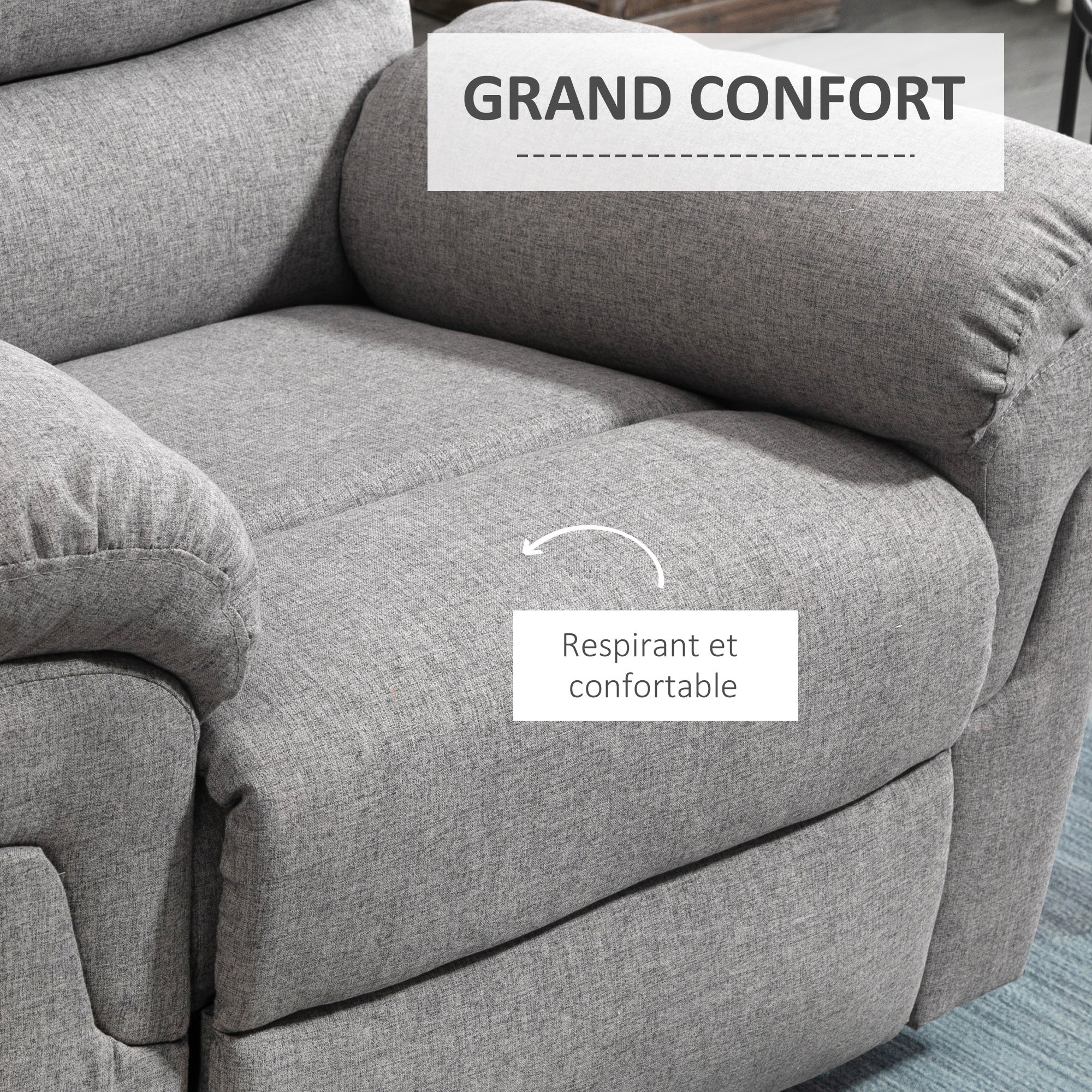 Manual Reclining Relaxation Chair with Adjustable Footrest Linen-Look Polyester Fabric Light Gray Chine