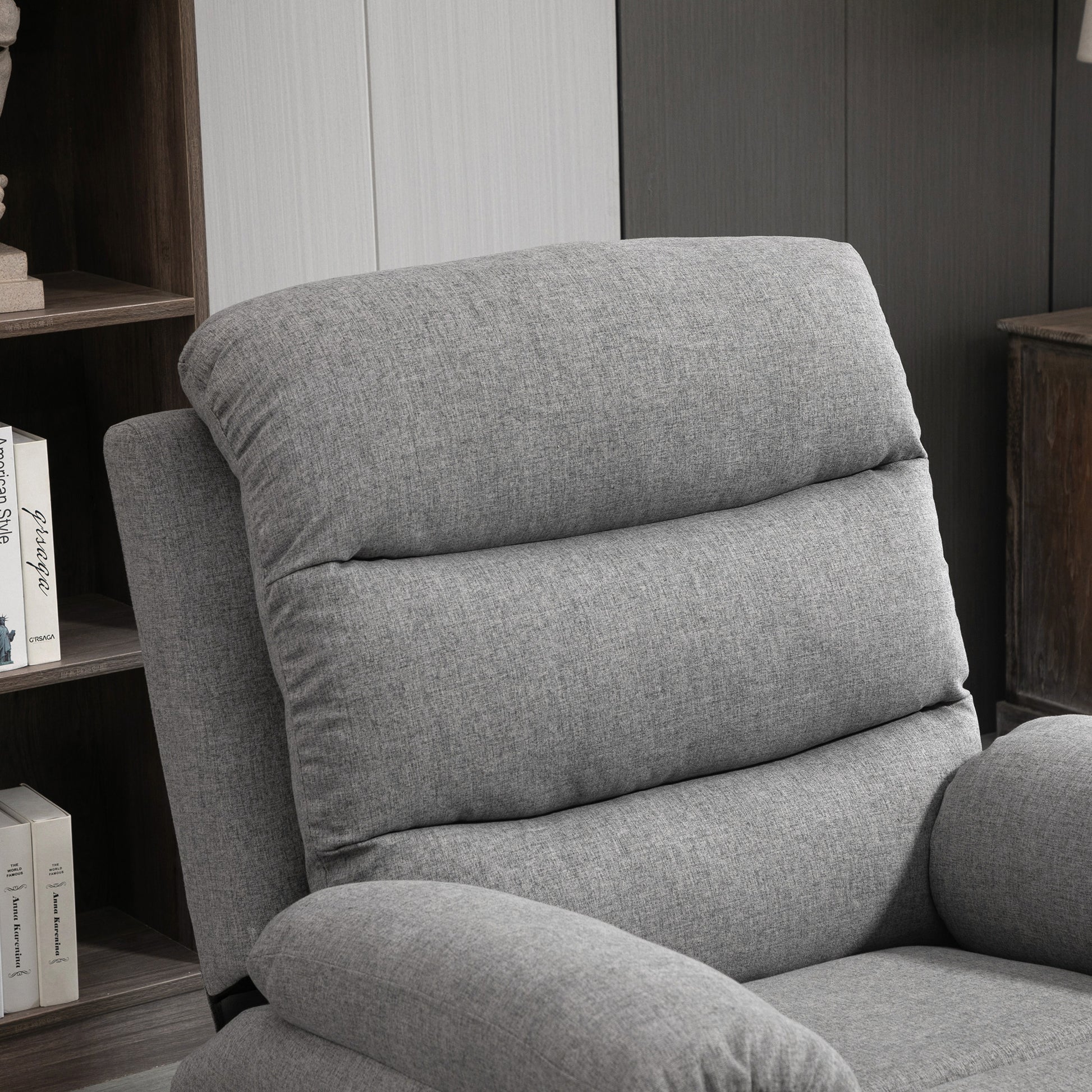 Manual Reclining Relaxation Chair with Adjustable Footrest Linen-Look Polyester Fabric Light Gray Chine