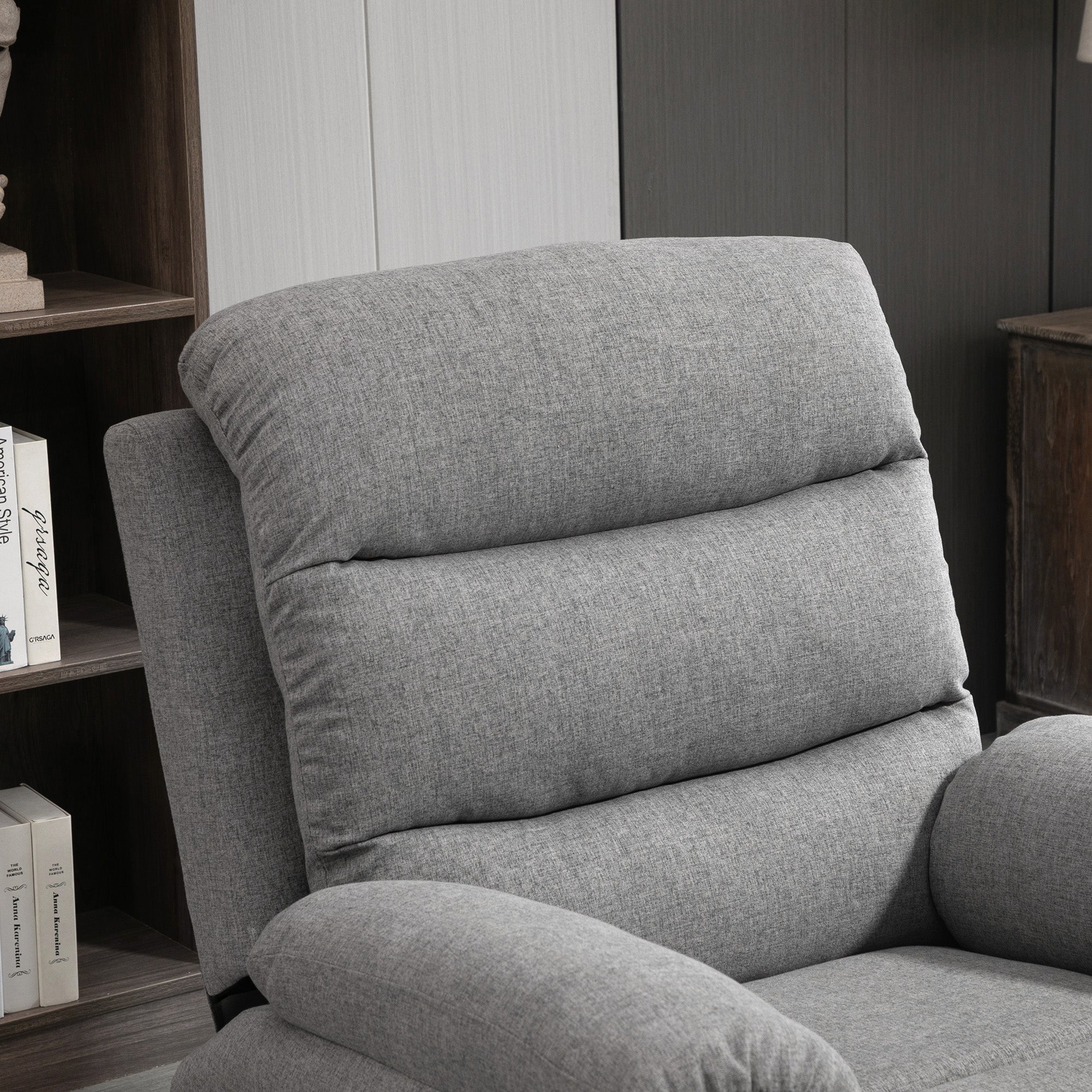 Manual Reclining Relaxation Chair with Adjustable Footrest Linen-Look Polyester Fabric Light Gray Chine