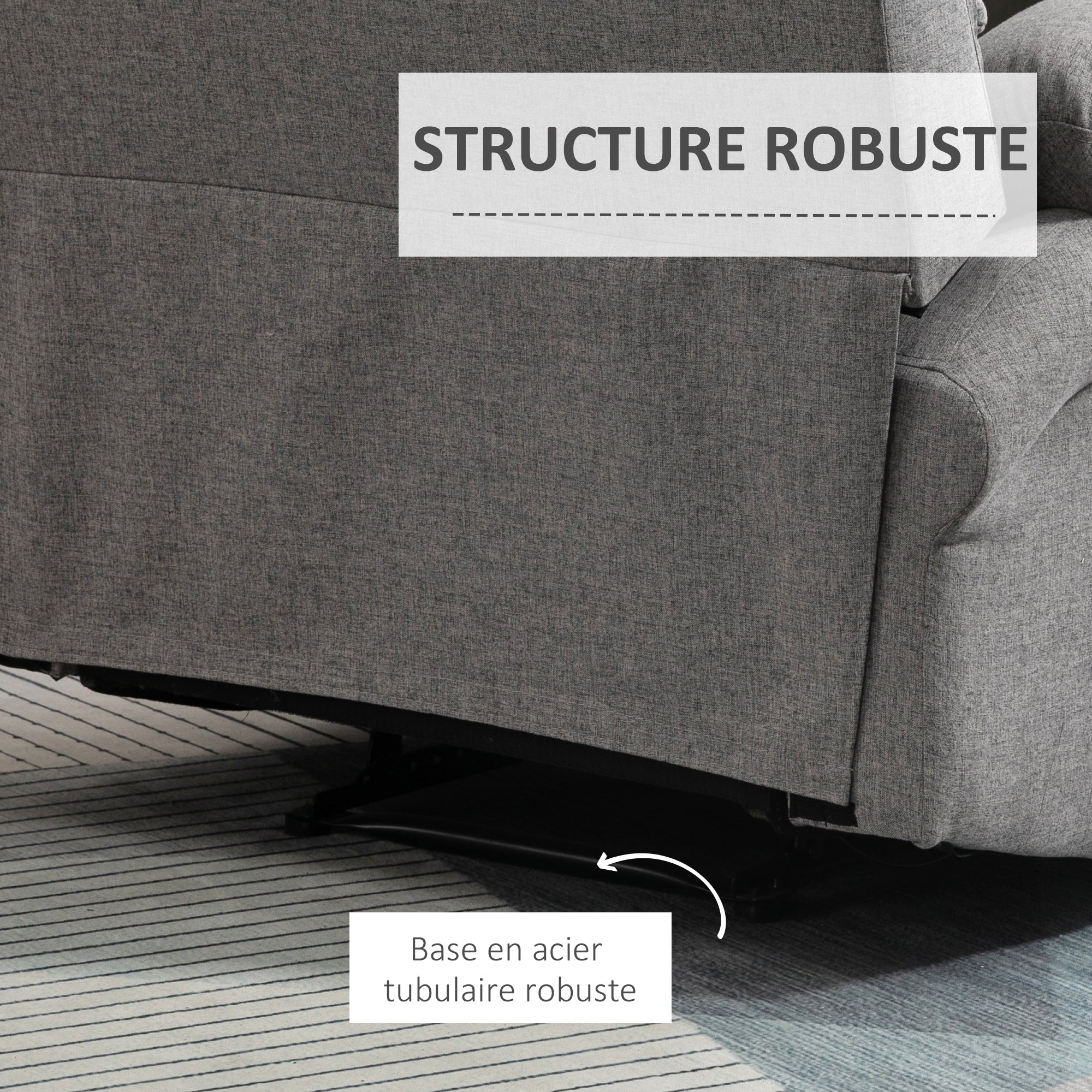 Manual Reclining Relaxation Chair with Adjustable Footrest Linen-Look Polyester Fabric Light Gray Chine