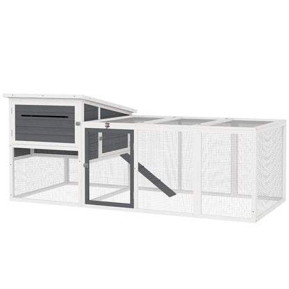 Outdoor Chicken Coop with House, Nesting Box, Waterproof Roof, Removable Tray and Doors, Cage Enclosure for 2-4 Chickens and Rabbits in Wood, 214x101x91.5cm, Gray