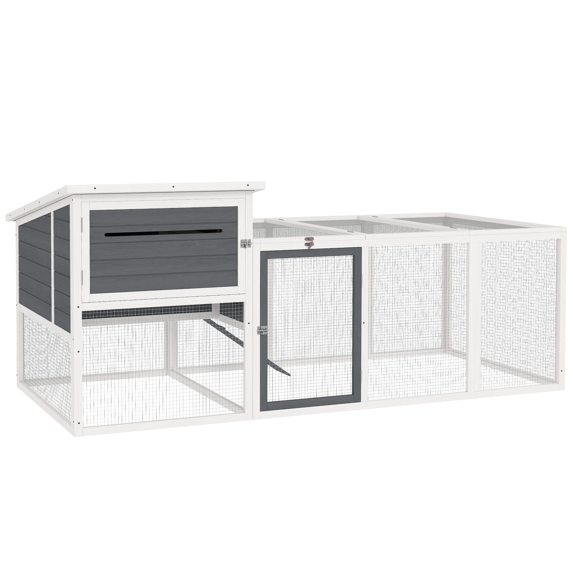 Outdoor Chicken Coop with House, Nesting Box, Waterproof Roof, Removable Tray and Doors, Cage Enclosure for 2-4 Chickens and Rabbits in Wood, 214x101x91.5cm, Gray