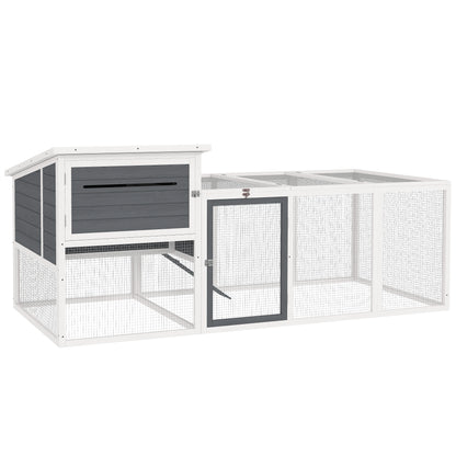 Outdoor Chicken Coop with House, Nesting Box, Waterproof Roof, Removable Tray and Doors, Cage Enclosure for 2-4 Chickens and Rabbits in Wood, 214x101x91.5cm, Gray