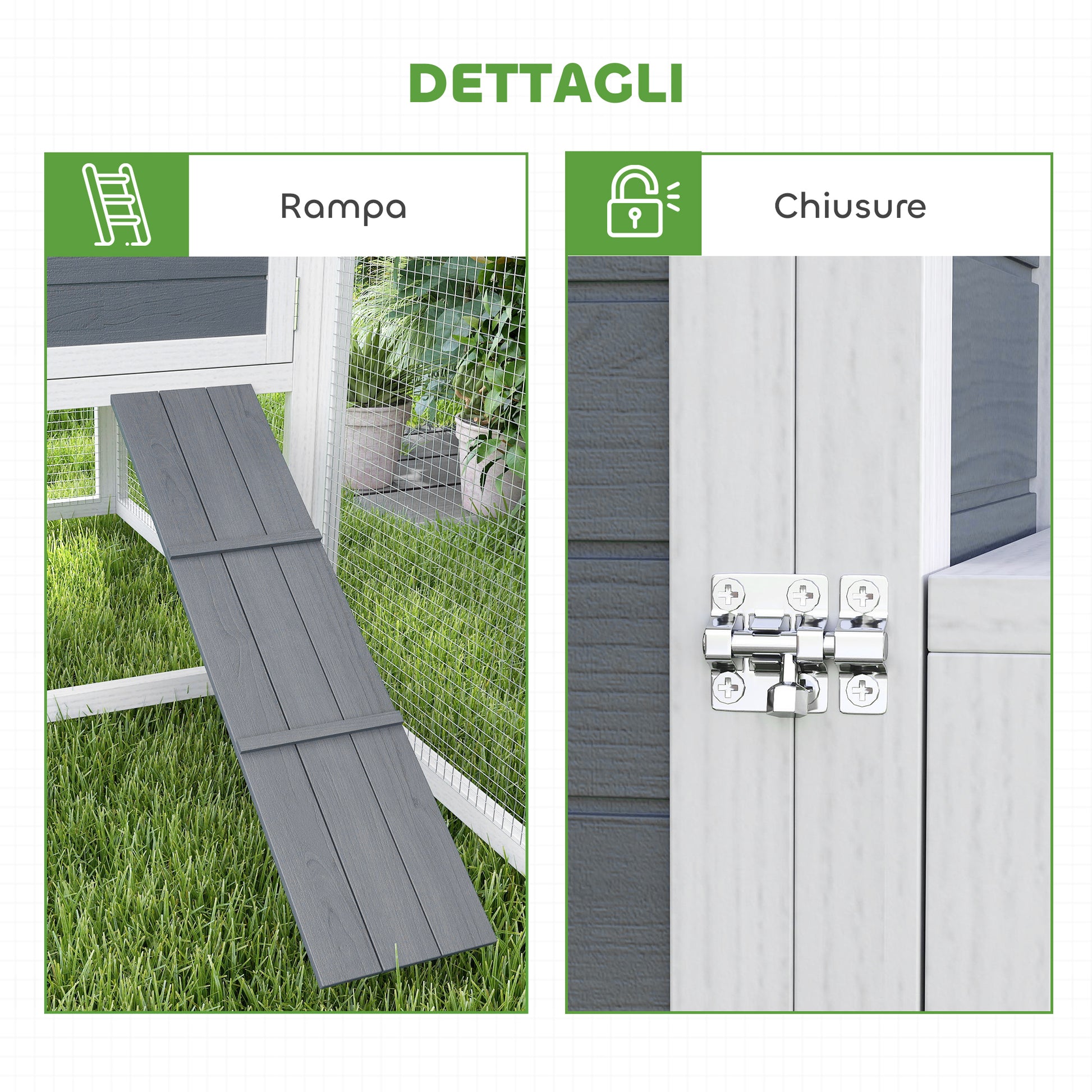 Outdoor Chicken Coop with House, Nesting Box, Waterproof Roof, Removable Tray and Doors, Cage Enclosure for 2-4 Chickens and Rabbits in Wood, 214x101x91.5cm, Gray