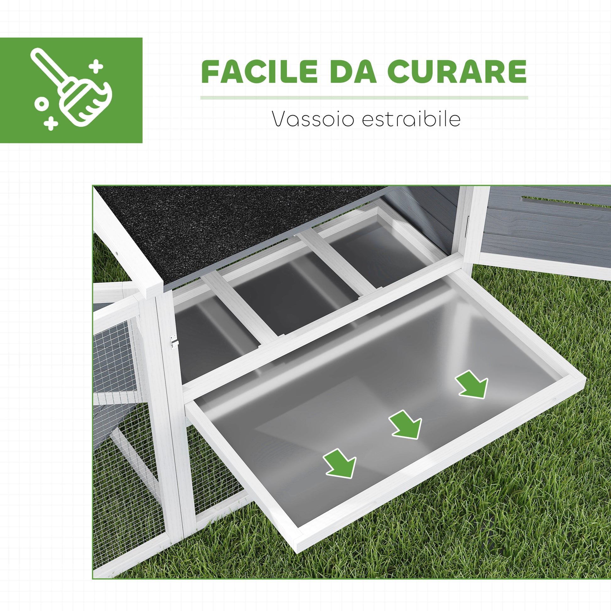 Outdoor Chicken Coop with House, Nesting Box, Waterproof Roof, Removable Tray and Doors, Cage Enclosure for 2-4 Chickens and Rabbits in Wood, 214x101x91.5cm, Gray