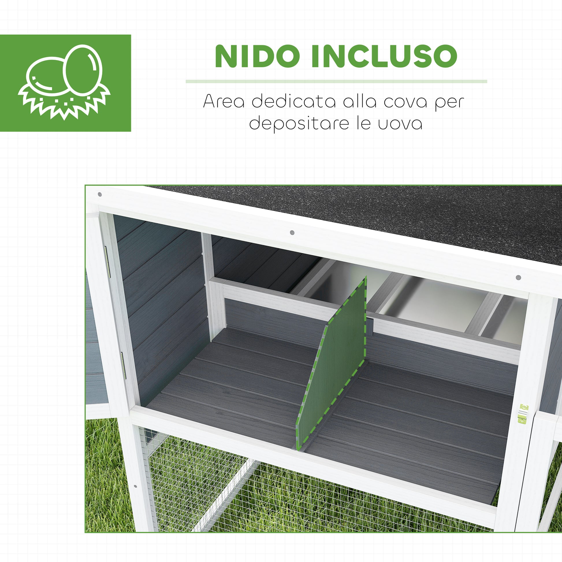 Outdoor Chicken Coop with House, Nesting Box, Waterproof Roof, Removable Tray and Doors, Cage Enclosure for 2-4 Chickens and Rabbits in Wood, 214x101x91.5cm, Gray