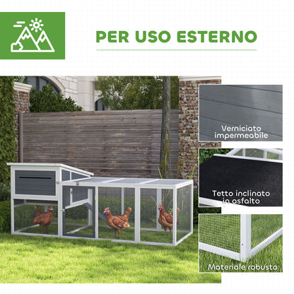 Outdoor Chicken Coop with House, Nesting Box, Waterproof Roof, Removable Tray and Doors, Cage Enclosure for 2-4 Chickens and Rabbits in Wood, 214x101x91.5cm, Gray