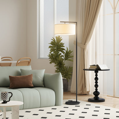 Floor Lamp with Linen Fabric Lampshade Stable Round Base for Home Office Bedroom 47 x 37 x 153 cm Black and White