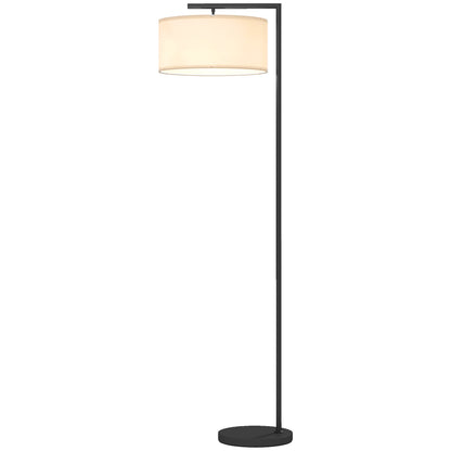 Floor Lamp with Linen Fabric Lampshade Stable Round Base for Home Office Bedroom 47 x 37 x 153 cm Black and White