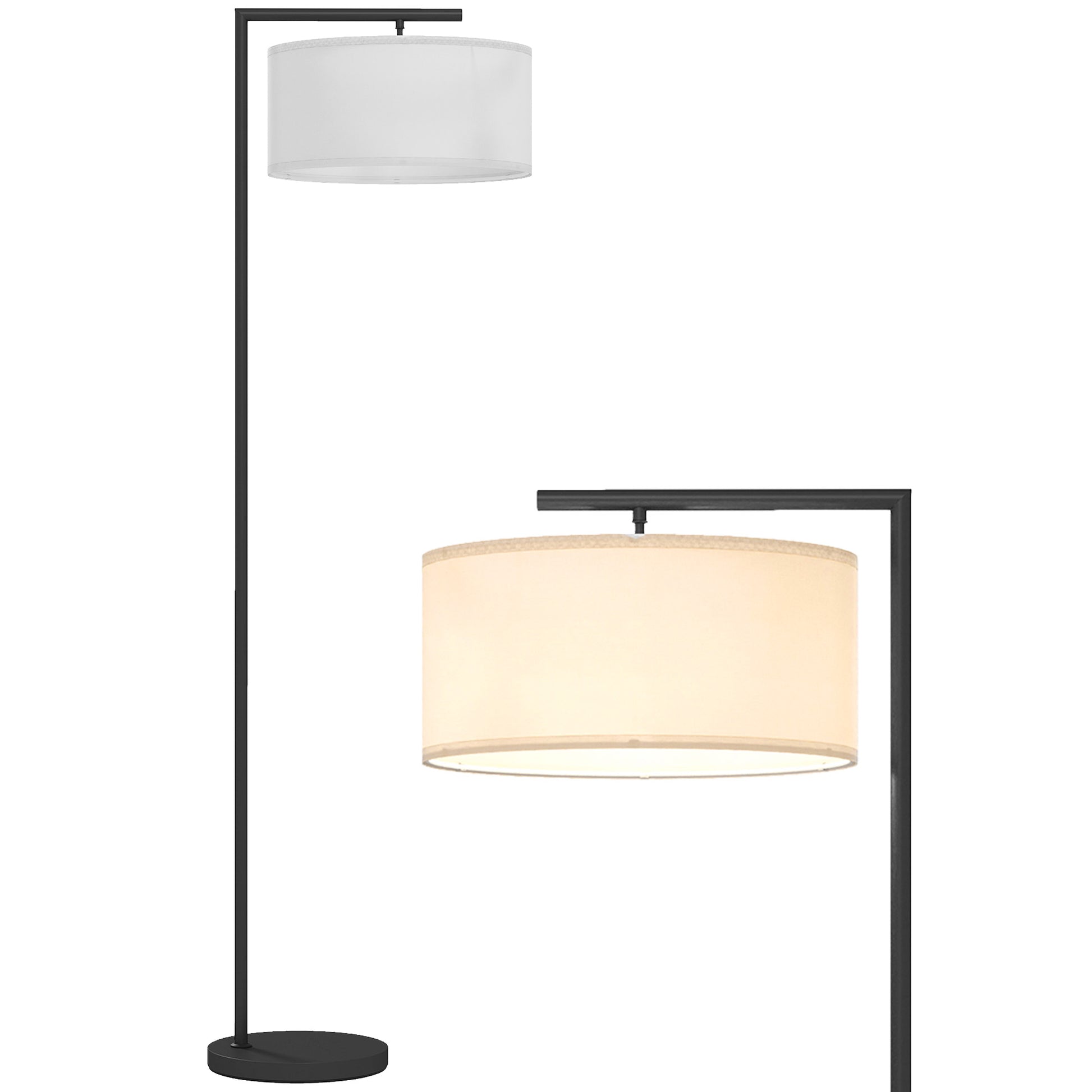 Floor Lamp with Linen Fabric Lampshade Stable Round Base for Home Office Bedroom 47 x 37 x 153 cm Black and White