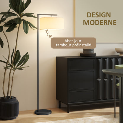 Floor Lamp with Linen Fabric Lampshade Stable Round Base for Home Office Bedroom 47 x 37 x 153 cm Black and White