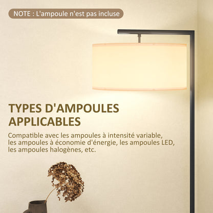 Floor Lamp with Linen Fabric Lampshade Stable Round Base for Home Office Bedroom 47 x 37 x 153 cm Black and White