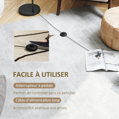 Floor Lamp with Linen Fabric Lampshade Stable Round Base for Home Office Bedroom 47 x 37 x 153 cm Black and White