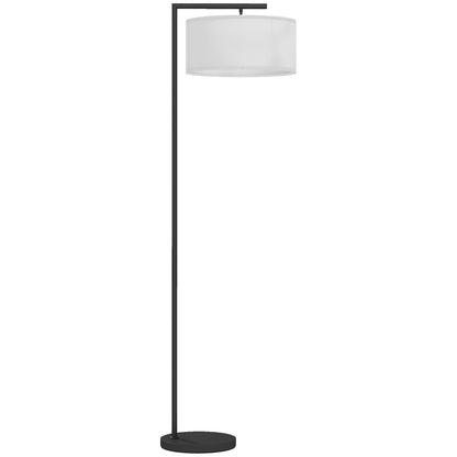 Floor Lamp with Linen Fabric Lampshade Stable Round Base for Home Office Bedroom 47 x 37 x 153 cm Black and White