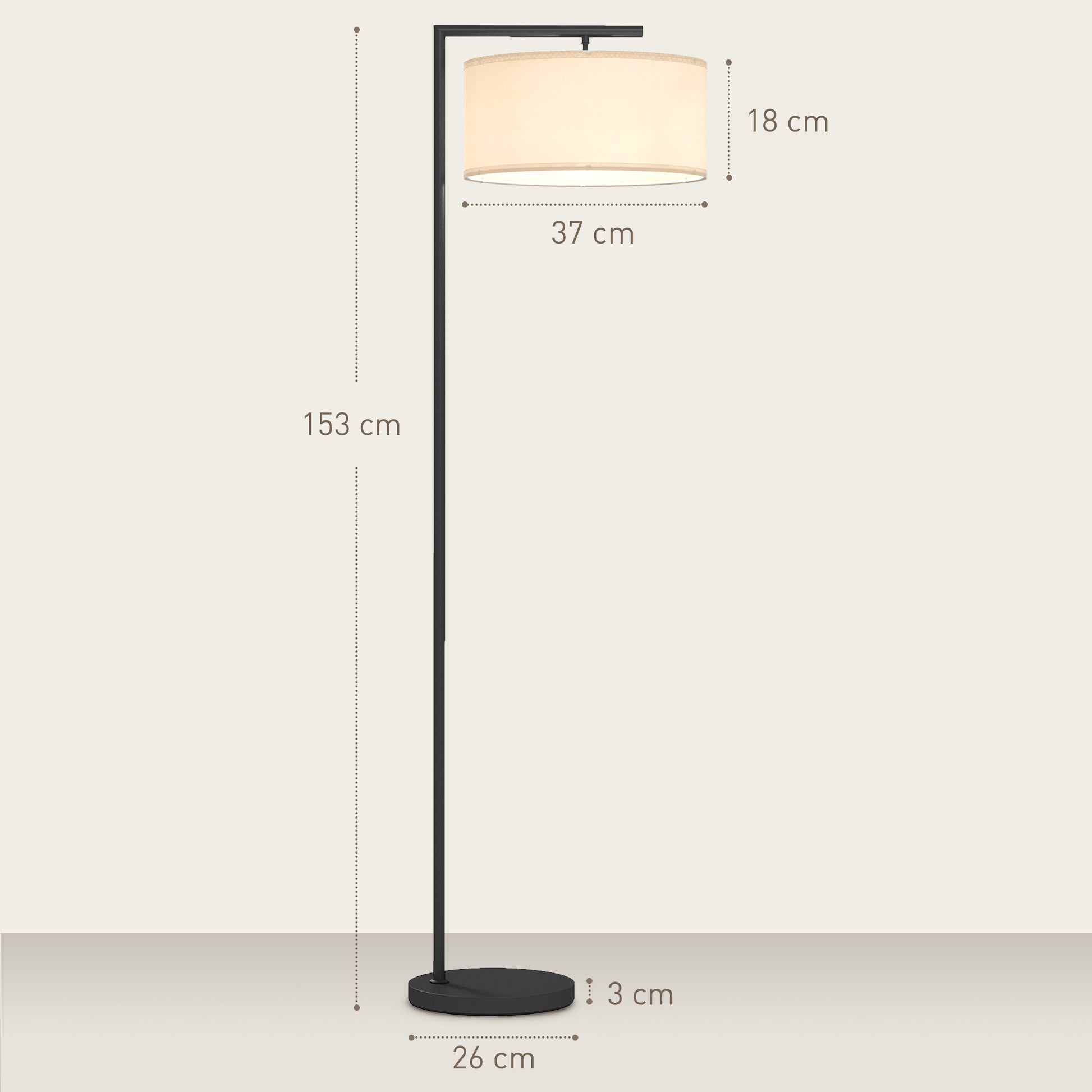 Floor Lamp with Linen Fabric Lampshade Stable Round Base for Home Office Bedroom 47 x 37 x 153 cm Black and White