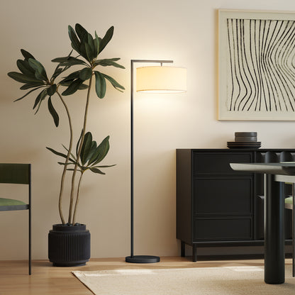 Floor Lamp with Linen Fabric Lampshade Stable Round Base for Home Office Bedroom 47 x 37 x 153 cm Black and White