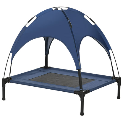 Elevated Dog Bed with Canopy, Pet Bed, Outdoor Dog Lounge with Roof, Breathable, Taft Fabric for Camping Dark Blue 76 x 61 x 73 cm