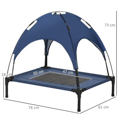 Elevated Dog Bed with Canopy, Pet Bed, Outdoor Dog Lounge with Roof, Breathable, Taft Fabric for Camping Dark Blue 76 x 61 x 73 cm