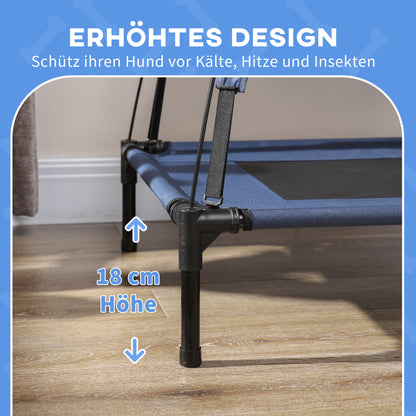 Elevated Dog Bed with Canopy, Pet Bed, Outdoor Dog Lounge with Roof, Breathable, Taft Fabric for Camping Dark Blue 76 x 61 x 73 cm