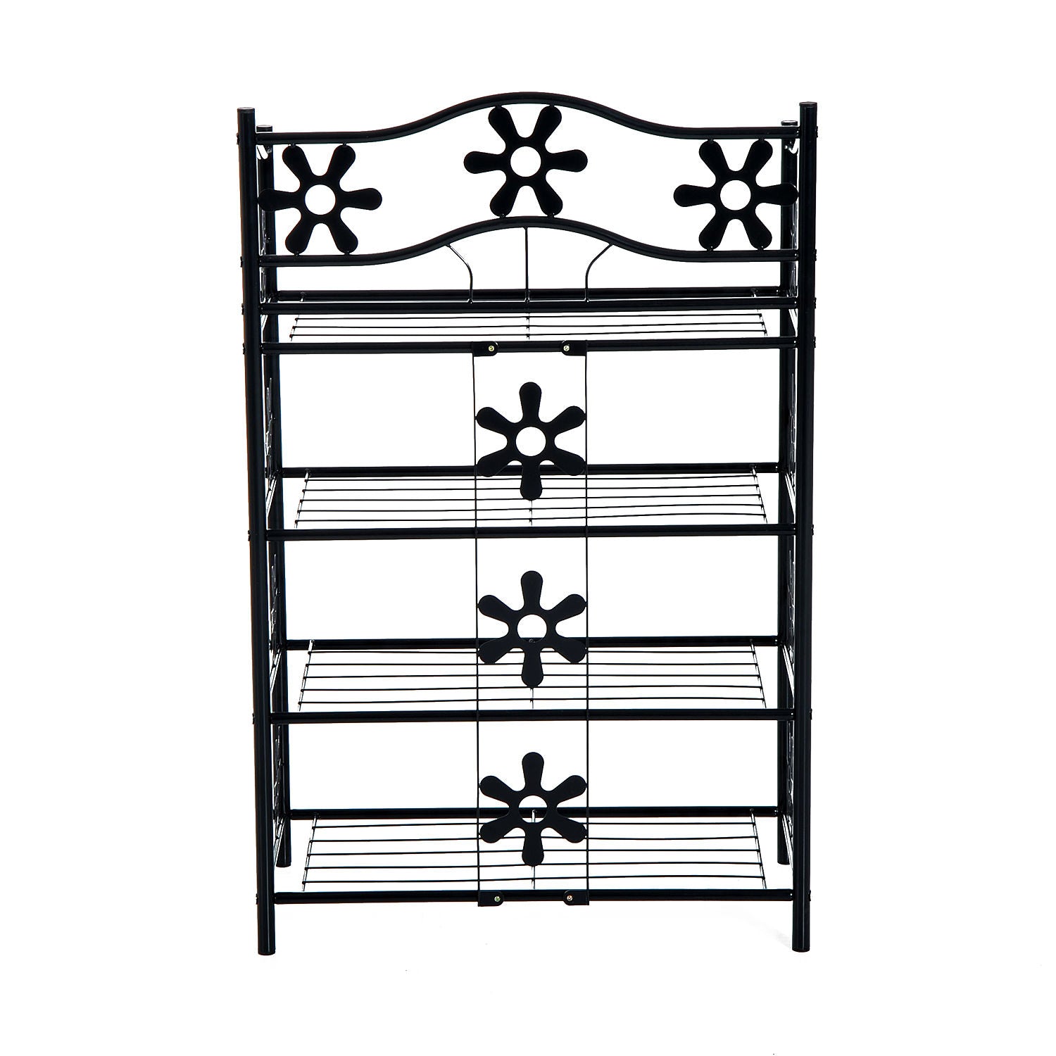 Shoe Rack, Plant Rack, Flower Rack, Shelving Unit, Stand, 4 Levels, Metal, 59.5 x 30 x 92 cm, Black