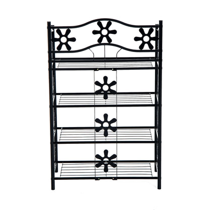 Shoe Rack, Plant Rack, Flower Rack, Shelving Unit, Stand, 4 Levels, Metal, 59.5 x 30 x 92 cm, Black