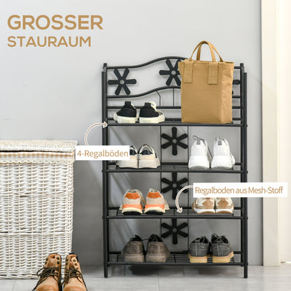 Shoe Rack, Plant Rack, Flower Rack, Shelving Unit, Stand, 4 Levels, Metal, 59.5 x 30 x 92 cm, Black