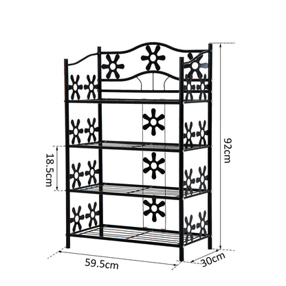 Shoe Rack, Plant Rack, Flower Rack, Shelving Unit, Stand, 4 Levels, Metal, 59.5 x 30 x 92 cm, Black
