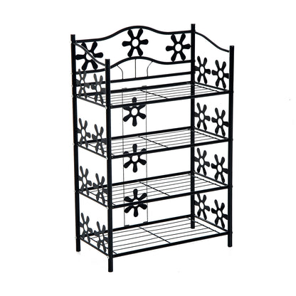 Shoe Rack, Plant Rack, Flower Rack, Shelving Unit, Stand, 4 Levels, Metal, 59.5 x 30 x 92 cm, Black