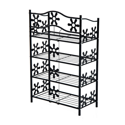 Shoe Rack, Plant Rack, Flower Rack, Shelving Unit, Stand, 4 Levels, Metal, 59.5 x 30 x 92 cm, Black