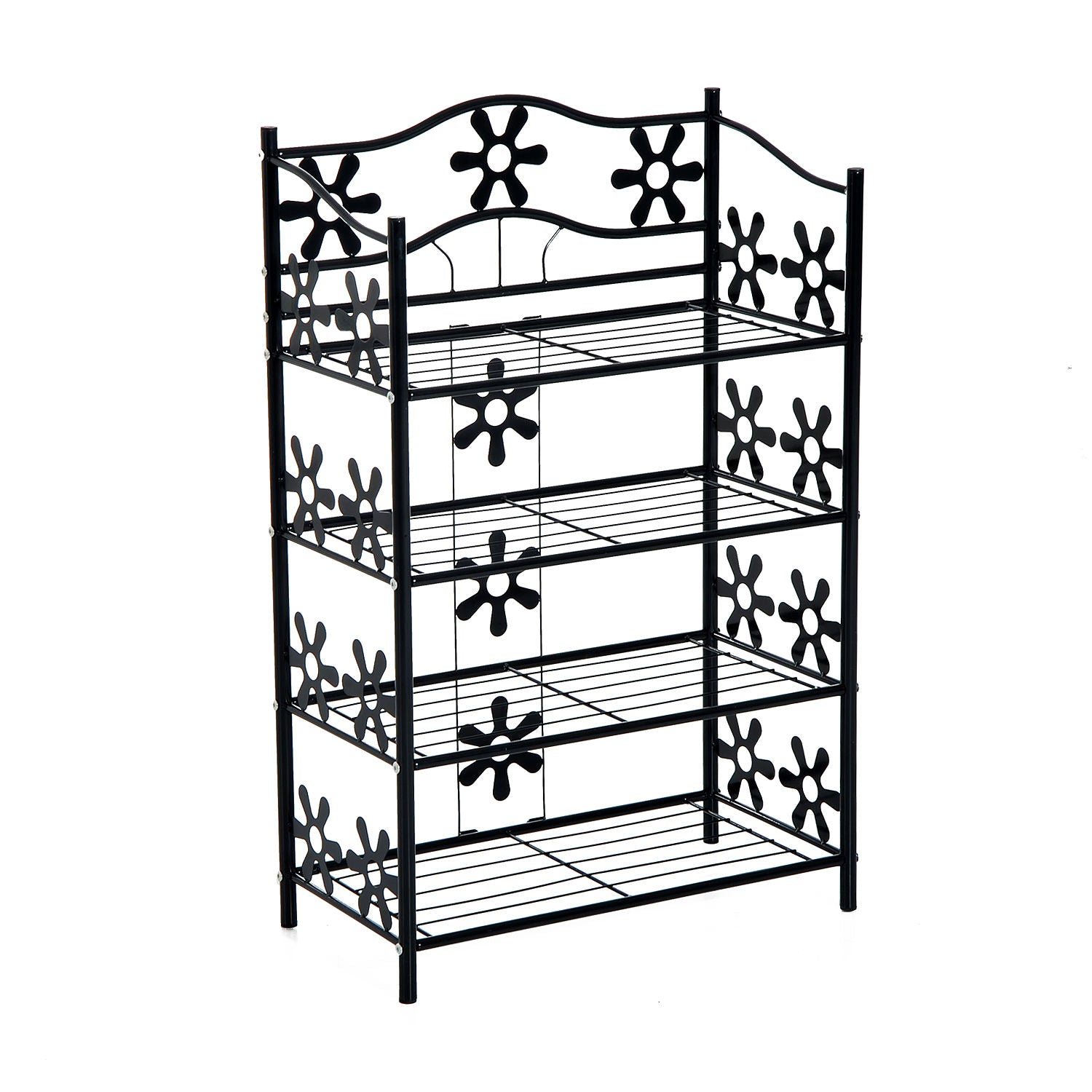 Shoe Rack, Plant Rack, Flower Rack, Shelving Unit, Stand, 4 Levels, Metal, 59.5 x 30 x 92 cm, Black