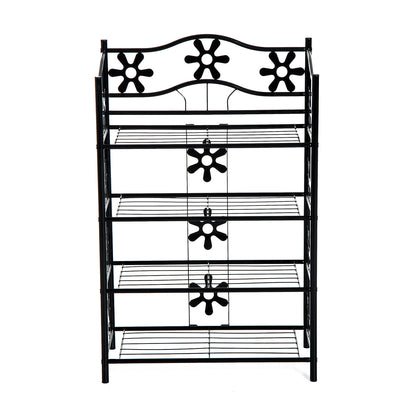 Shoe Rack, Plant Rack, Flower Rack, Shelving Unit, Stand, 4 Levels, Metal, 59.5 x 30 x 92 cm, Black