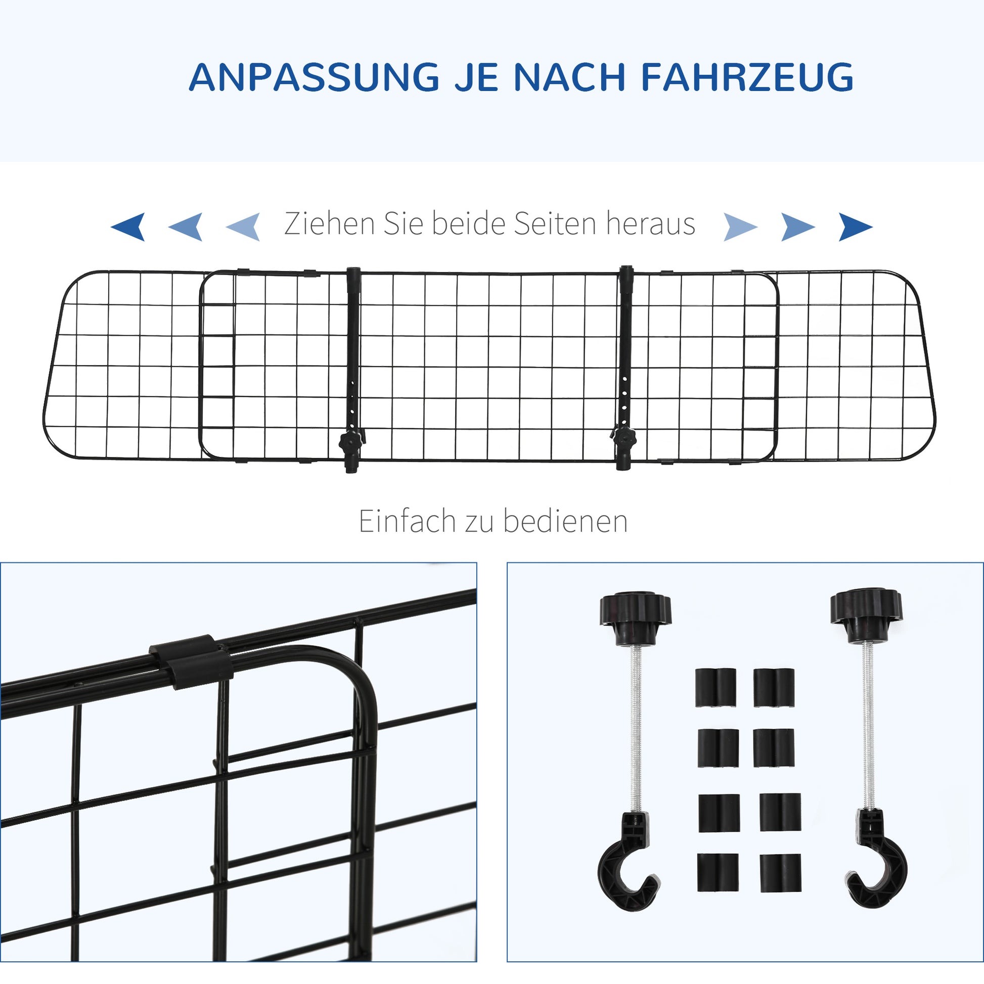 Dog Guard Car Universal Auto Safety Grid for Dogs with Continuously Adjustable Width, Partition for Trunk Dog Car Grid Dog Safety Grid 91-152 x 30 cm
